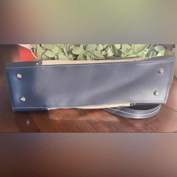 Vintage Etienne Aigner Jute Purse Cream And Blue 13.5” x 7” Vegan 🌱 trim! - Picture 3 of 7